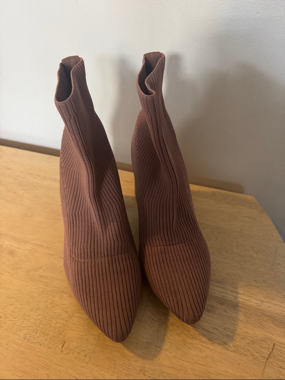 Women's Brown Knit Pointed Sock Booties - Stretch Ankle Boots